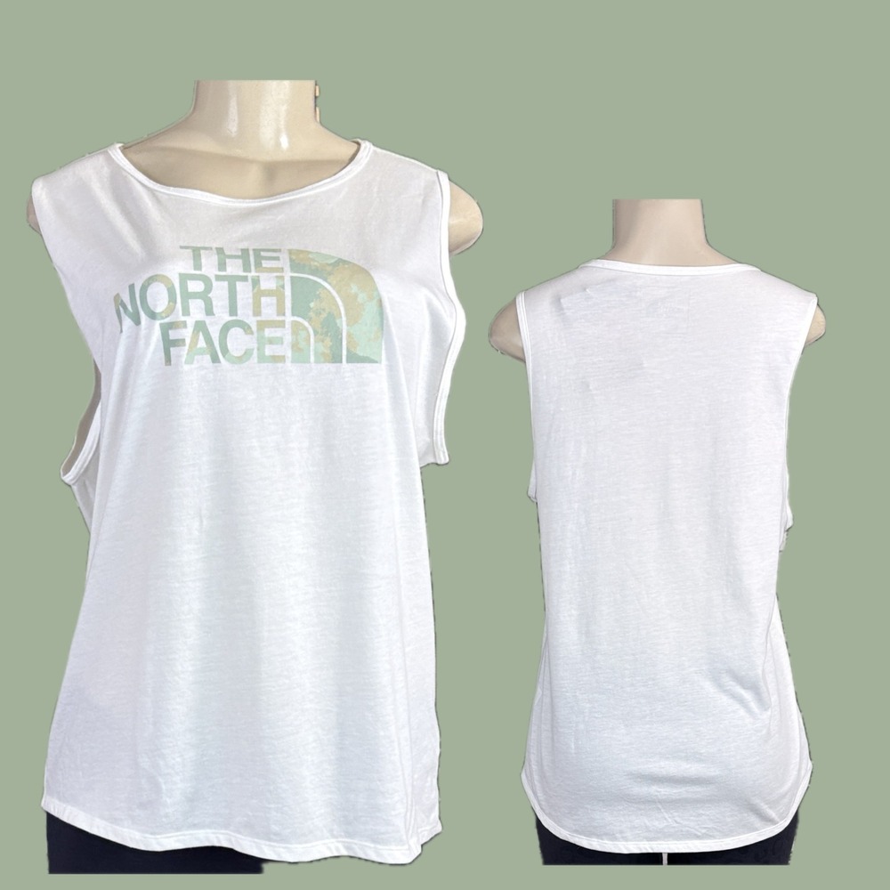 The North Face L Logo White Foundation Camouflage Graphic Muscle Tee Curved Hem